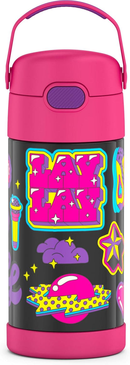 THERMOS FUNTAINER 12 Ounce Stainless Steel Kids Straw Bottle - Vacuum Insulated, Durable Design