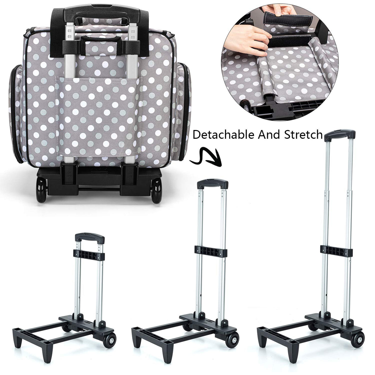 LUXJA Sewing Machine Case with Detachable Dolly, Sewing Machine Tote with Removable Bottom Pad (Patent Design), Gray Dots