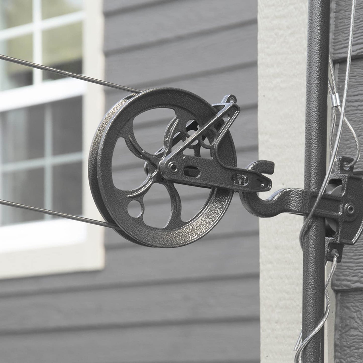 Strata Urban Grey Harmony Clothesline Outdoor Heavy Duty Kit - 150 Feet Galvanized Wire PVC Coating, 6.5" Clothes line Pulley 2pcs, Metal Mini Winch Tightener 1pc & 2 Metal Hooks