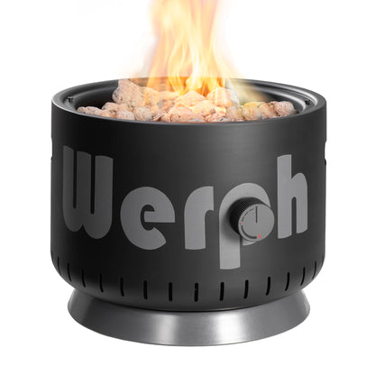 Werph 17-Inch Compact Propane Gas Fire Pit, 58,000 BTU, Lightweight with Locking 2-in-1 Lid & Pumice Stones, Perfect for Camping, RV, Picnic, Fishing, and Backyard, Black