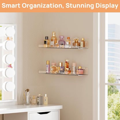 Upsimples Acrylic Floating Shelves - Versatile Wall Organizer for Bathroom, Bedroom, or Living Room | Clear, 15" - 2 Pack
