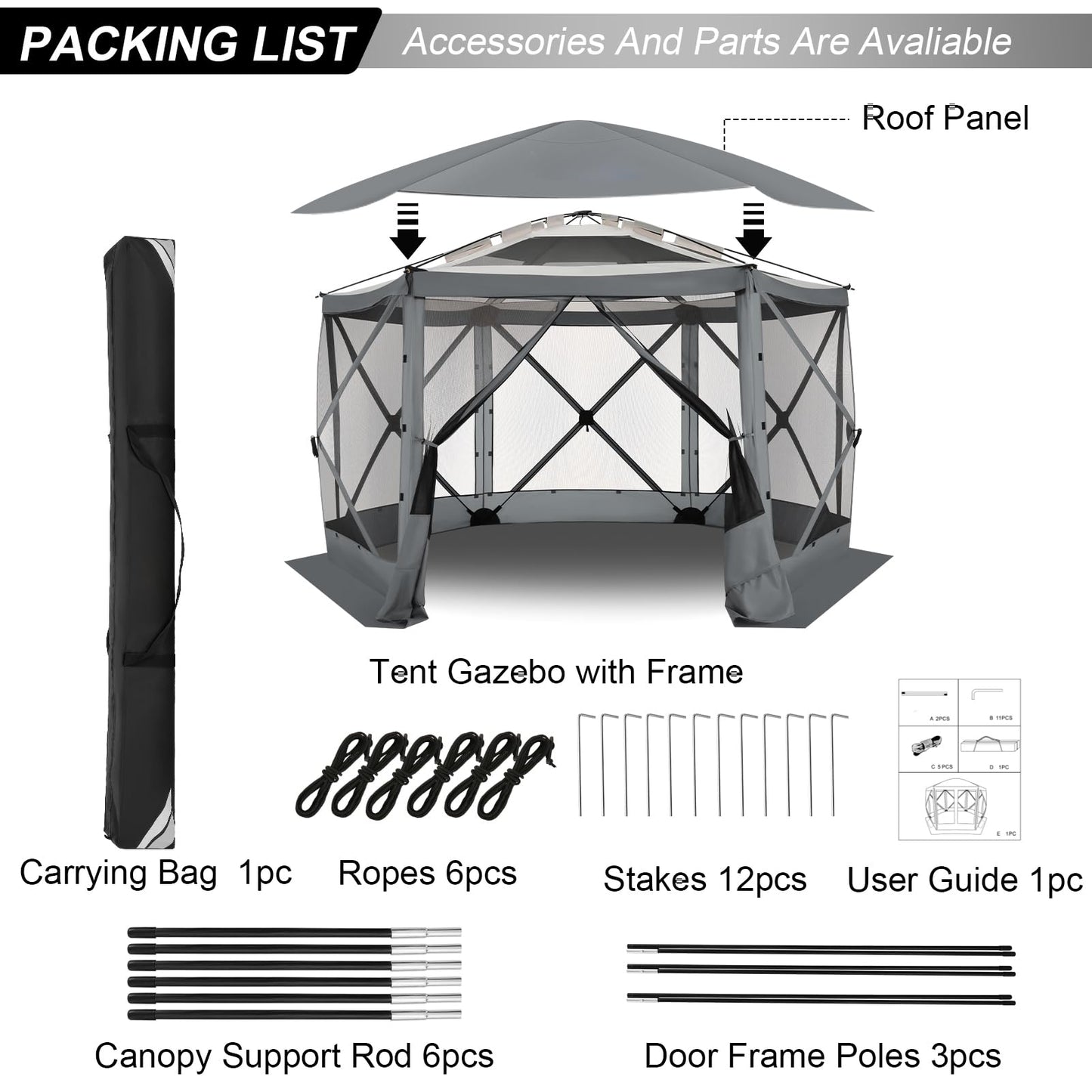 COBIZI 12x12 FT Pop Up Canopy Stargazing Tent, Gazebos On Clearance with Removable Roof, Screened in Gazebo, Screen Tents Portable carpas para Patio for Outdoor Camping,Backyard, Garden, Grey(Pro)