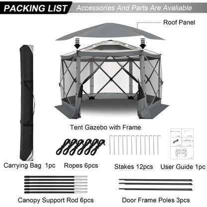 COBIZI 12x12 FT Pop Up Canopy Stargazing Tent, Gazebos On Clearance with Removable Roof, Screened in Gazebo, Screen Tents Portable carpas para Patio for Outdoor Camping,Backyard, Garden, Grey(Pro)