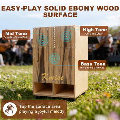 Kmise Portable Cajon Drum Box, 11.8×12.2×19.6" Adjustable Snare Cajons Drums, Solid Ebony & Birch Wood, Percussion Instrument Gift for Adults Kids, With Carry Bag,for Home Live Performance Practice