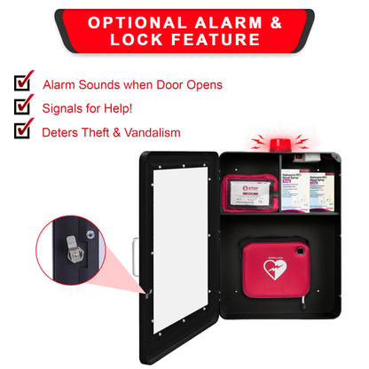 OVERDOSE KITS Emergency Medical Station – Wall Mount Cabinet for AEDs, Naloxone, Bleeding Control & First Aid Kits – Public Space Storage Solution – Black, Medium (AED & Accessories Not Included)