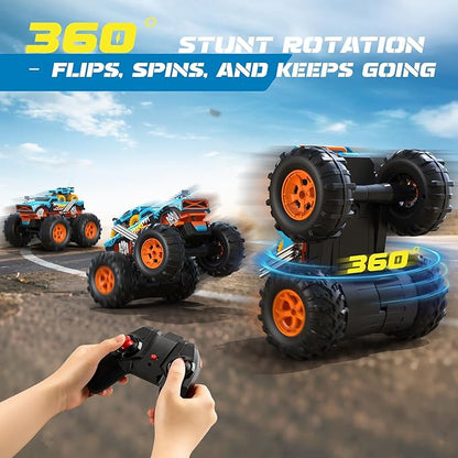 2-in-1 Remote Control Car with Transform Launcher Track – 1:16 RC Monster Truck Toys 2.4GHz Self-Standing 360° Flips Towing Mini Cars &amp Electric Scoring Gate Truck Gift for Kids Boys Girls Age 4-
