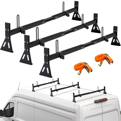 CIRONBOW Van Ladder Roof Racks,3 Bars, Fit for 1996-up Chevy Express 1500 2500 3500, Ford e150,e250,e350,GMC Savana, Drilling/Through-Bolt,fit Vans Without Rain Gutter,Adjustable Length 49''-59''