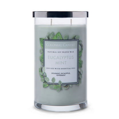 Colonial Candle Eucalyptus Mint Scented Jar Candle, Classic Cylinders Collection, 2 Wick, Green, 19 oz - Up to 120 Hours Burn
