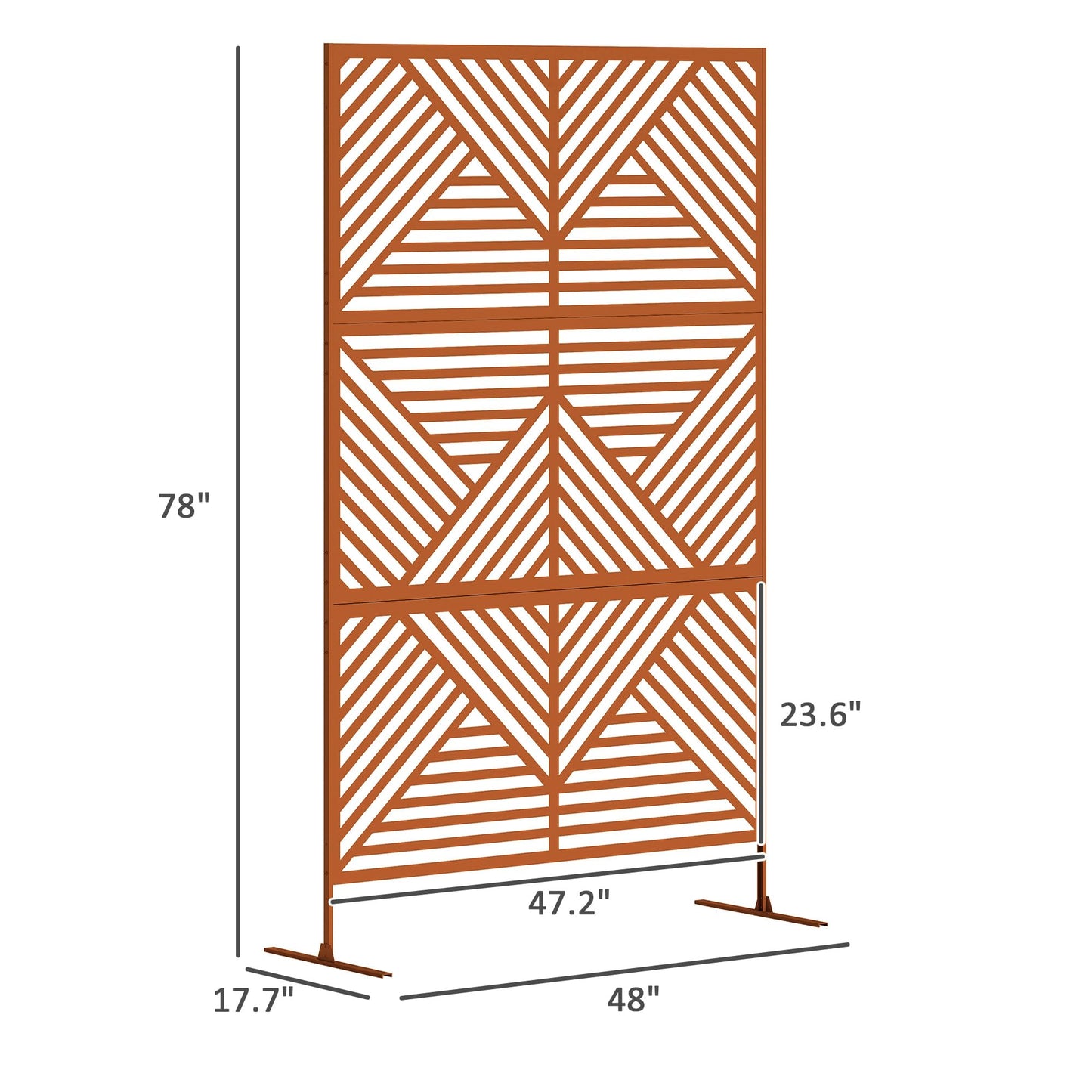 Outsunny Metal Outdoor Privacy Screen, 78" H x 48" W Decorative Privacy Fence Screen, Freestanding Outdoor Divider with Stand, Climbing Plant Trellis for Garden Walkway, Balcony, Patio, Rhombus Brown
