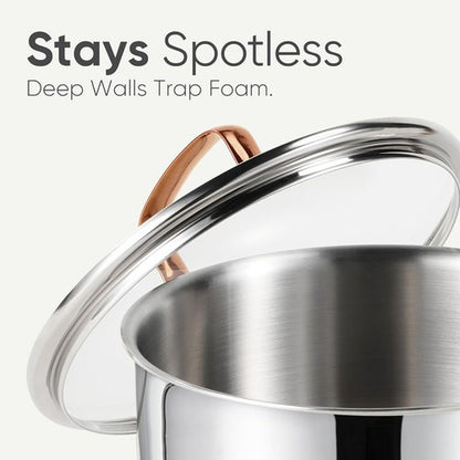 CAROTE 6 Qt Tri-Ply Stainless Steel Stockpot - Non-Toxic Soup Pot with Lid | Even Heating, Oven Safe, Compatible with Induction & Gas Cooktops, Silver