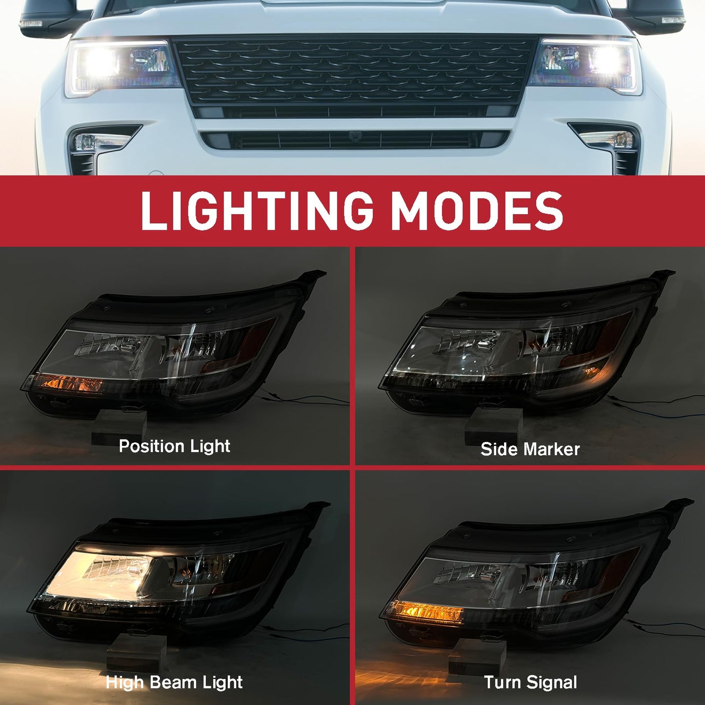 Duolctrams Pair W/O LED Module Chrome Bezel LED Headlights Assembly Compatible with 2016-2019 Ford Explorer Sport/Limited/XLT/Platinum 7-PIN FB5-Z130-08N FB5-Z130-08B FO2518130