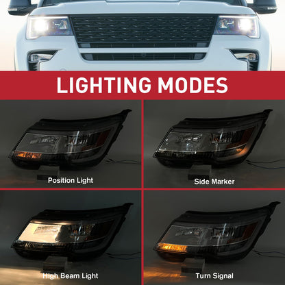 Duolctrams Pair W/O LED Module Chrome Bezel LED Headlights Assembly Compatible with 2016-2019 Ford Explorer Sport/Limited/XLT/Platinum 7-PIN FB5-Z130-08N FB5-Z130-08B FO2518130