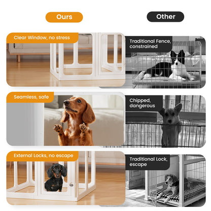 Clear Acrylic Dog Playpen - 50 x 50 Inch, 24" H 12 Planes Transparent Dog Fence Indoor, Sturdy Pet Pen for Puppy/Small Dog/Rabbit/Pig, Easy Assemble & Cleaning Plastic Whelping Box Enclosure, White