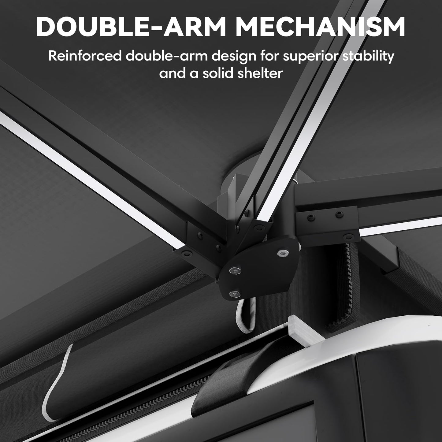 EROMMY 270 Degree Car Side Awning with Built-in LED Light, Fan-Shaped Wide Coverage for SUV, Van, Camper and Truck, Waterproof Overland Camping Shelter