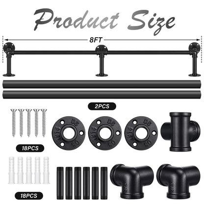 Zonon 8 ft Bar Foot Rail Kit Matte Black Industrial Pipe Railing for Bar Foot Rest Brackets Undercounter Mount Hardware and Tubing Complete Railing Kit for Kitchen Indoor Outdoor