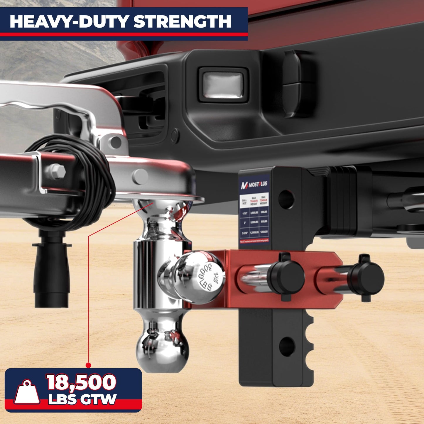 MOSTPLUS Aluminum Trailer Hitch, 2.5 Inch Receiver, Dual Ball Mount with 2" & 2-5/16" & 1-7/8" Balls, 3,500-18,500 LBS GTW, 48" Adjustable Height Heavy Duty Towing Hitch for Most Truck & SUV