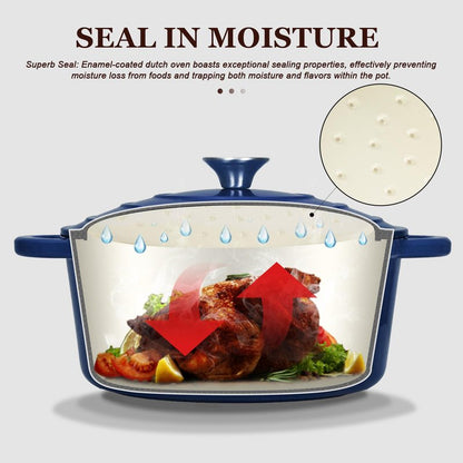 Overmont Enameled Cast Iron Dutch Oven - 5.5QT Pot with Lid Cookbook & Cotton Potholders - Heavy-Duty Cookware for Braising, Stews, Roasting, Sourdough Baking Indigo Blue