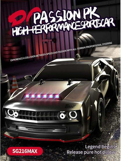 SG216 1/16 RC Drift Car for Adults 2.4G Full-Proportional 4WD Mini Remote Control Racing Car with LED Lights 70KM/H Electric 1 Battery Sports Cars Toy Gift -RTR/Brushless