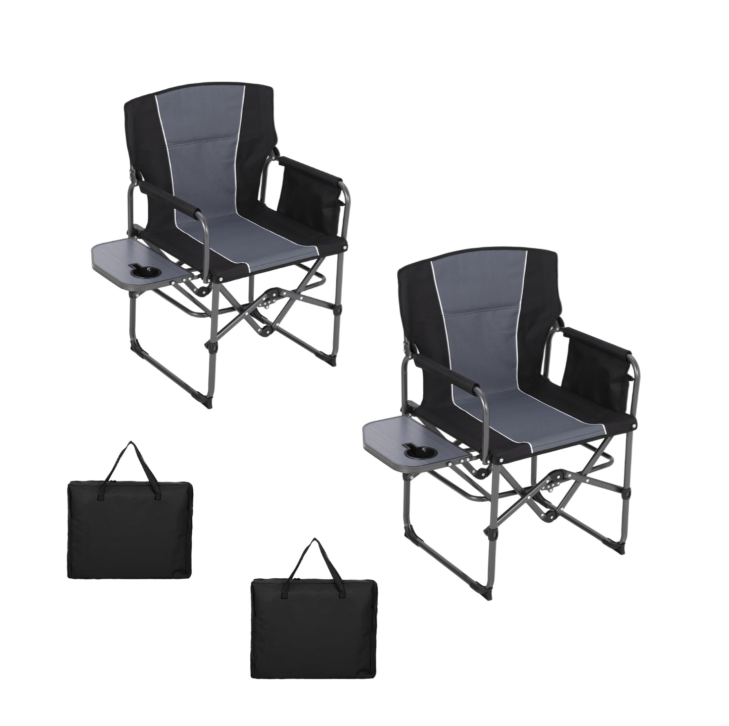 2 Pack Oversized Camping Directors Chair, Portable Folding Lawn Chairs for Adults with Side Table and Storage Pouch,Pocket for Beach, Fishing, Picnic,Concert,Tailgating, Heavy Duty Supports 330LBS