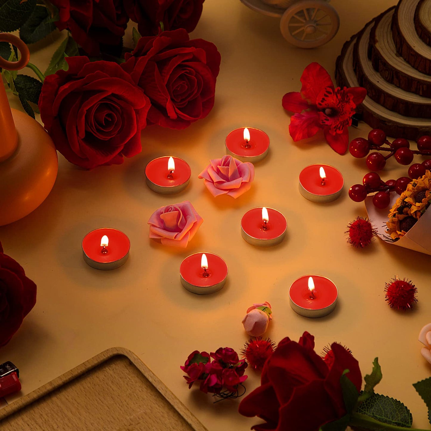 200 Pcs Tea Lights Candles Smokeless Mini Tealight Dripless Candles Bulk for Dinner Party Home Decoration Wedding Centerpiece Birthday Valentine(Red)