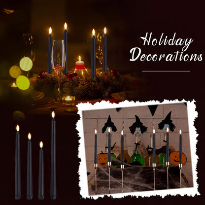 Baquler 40 Pcs Flameless Taper Candles LED Flickering Taper Candlesticks Bulk Battery Operated Flameless Candle for Wedding Halloween Christmas Birthday Decoration, 8.5/9.7/10.8/12.8 Inch (Black)