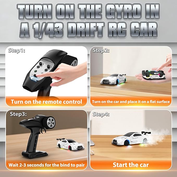 RC Drift Car 1/43 Mini RC Drift Car with Gyro 2.4GHz Full Proportional Control 20M/H 4WD High Speed Remote Control Alloy LED Lights &amp Drift Tires Toys Gift for Adults Boys and Girls
