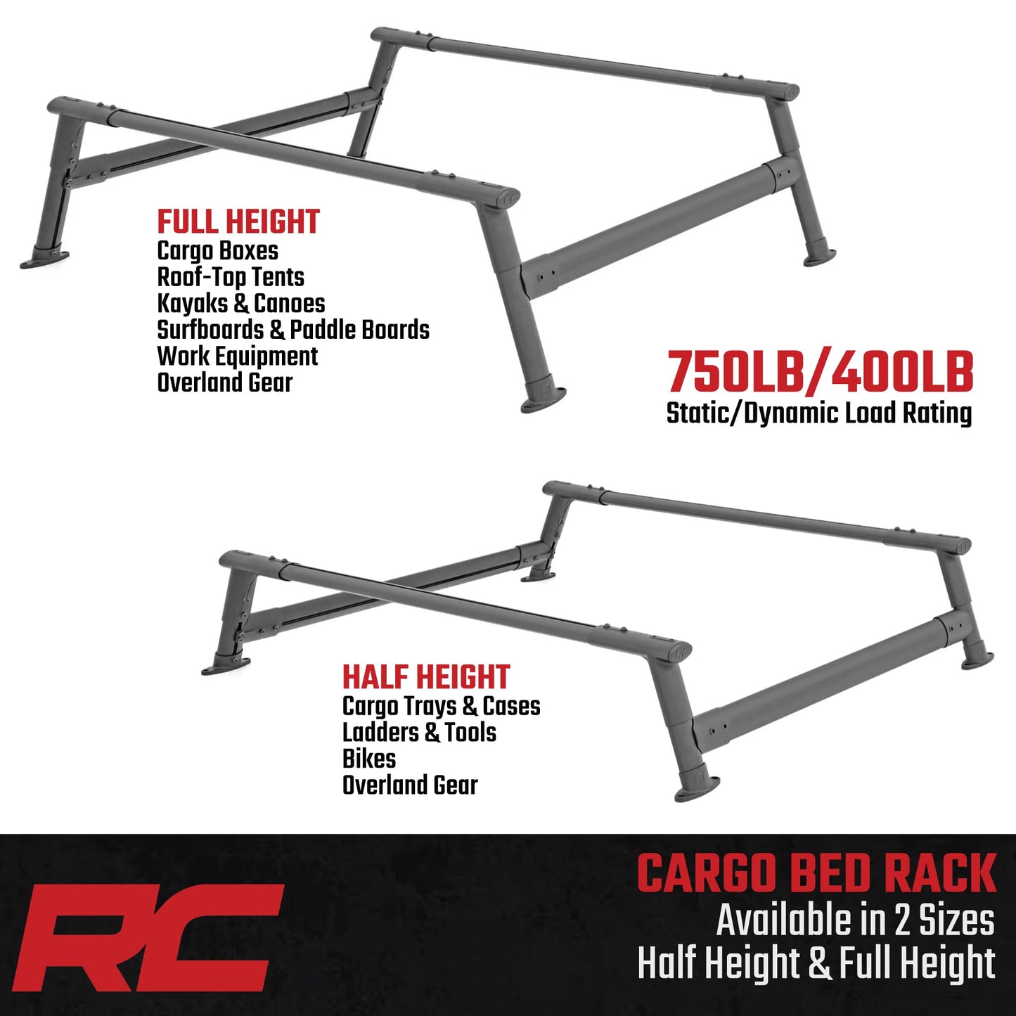 Rough Country Aluminum Bed Rack for 2005-2022 Toyota Tacoma - 73109,Black