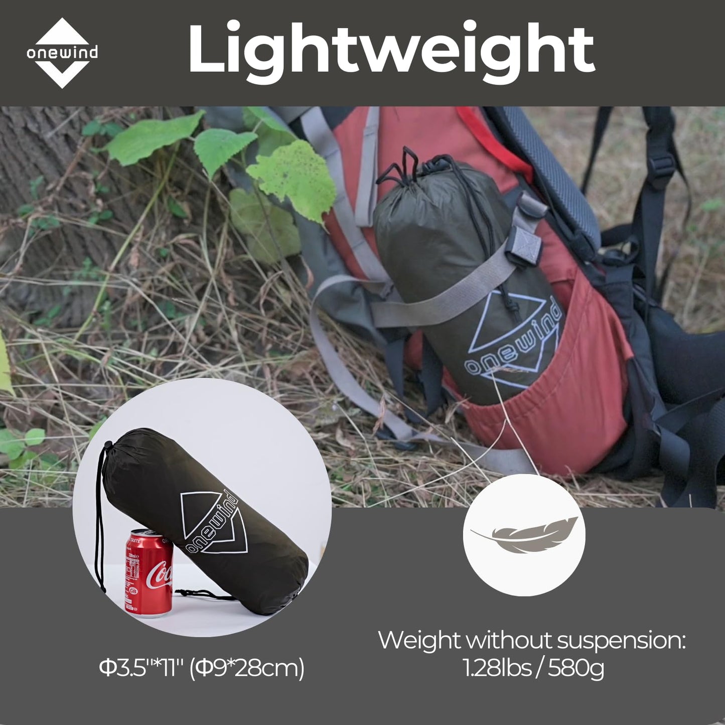 onewind 12×10 ft Hammock Tarp, Ultralight Versatile Camping Tarp Lightweight Waterproof Silnylon Hammock Rain Fly with Doors, Easy to Setup with Stuff Sack Tent Stakes, Dark Grey