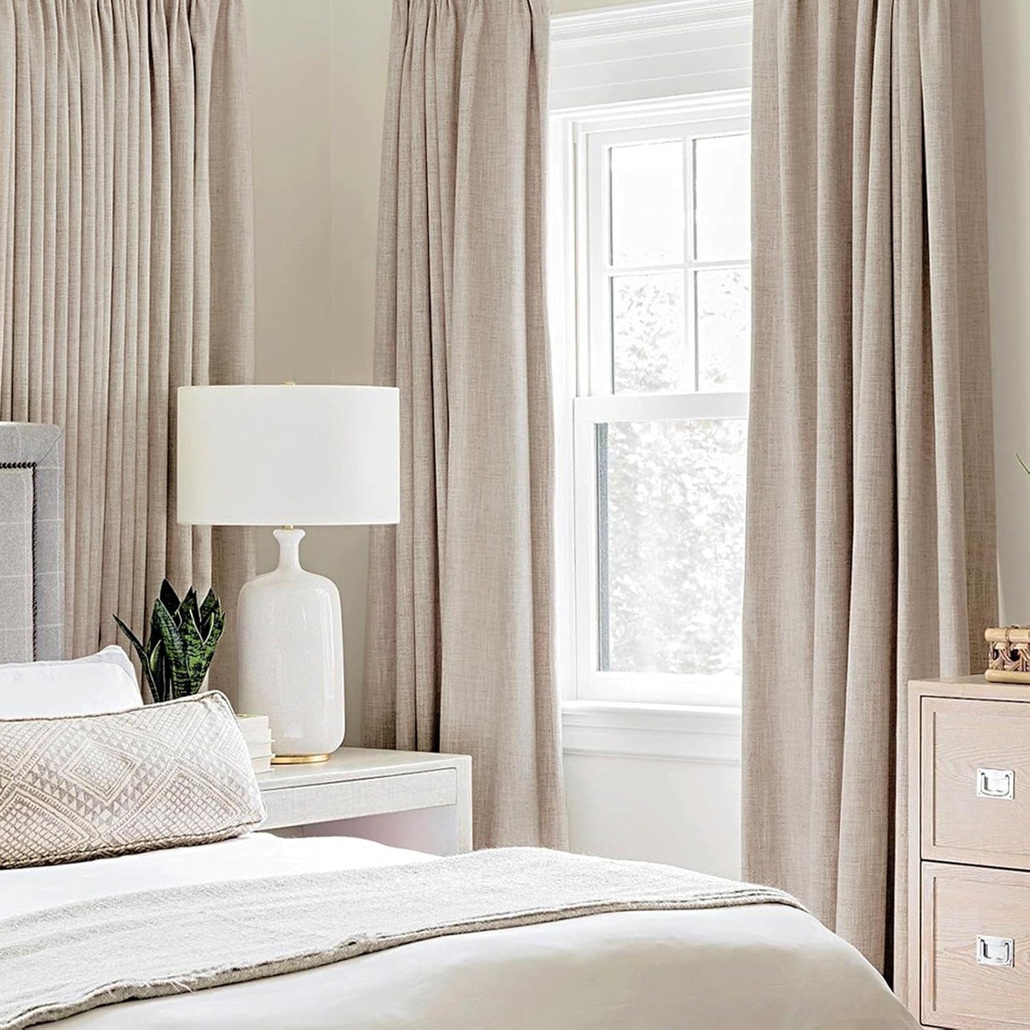 MIULEE 100% Blackout Linen Textured Curtains - Extra Long 100 Inches, Thermal Insulated, Natural Beige (2 Panels)