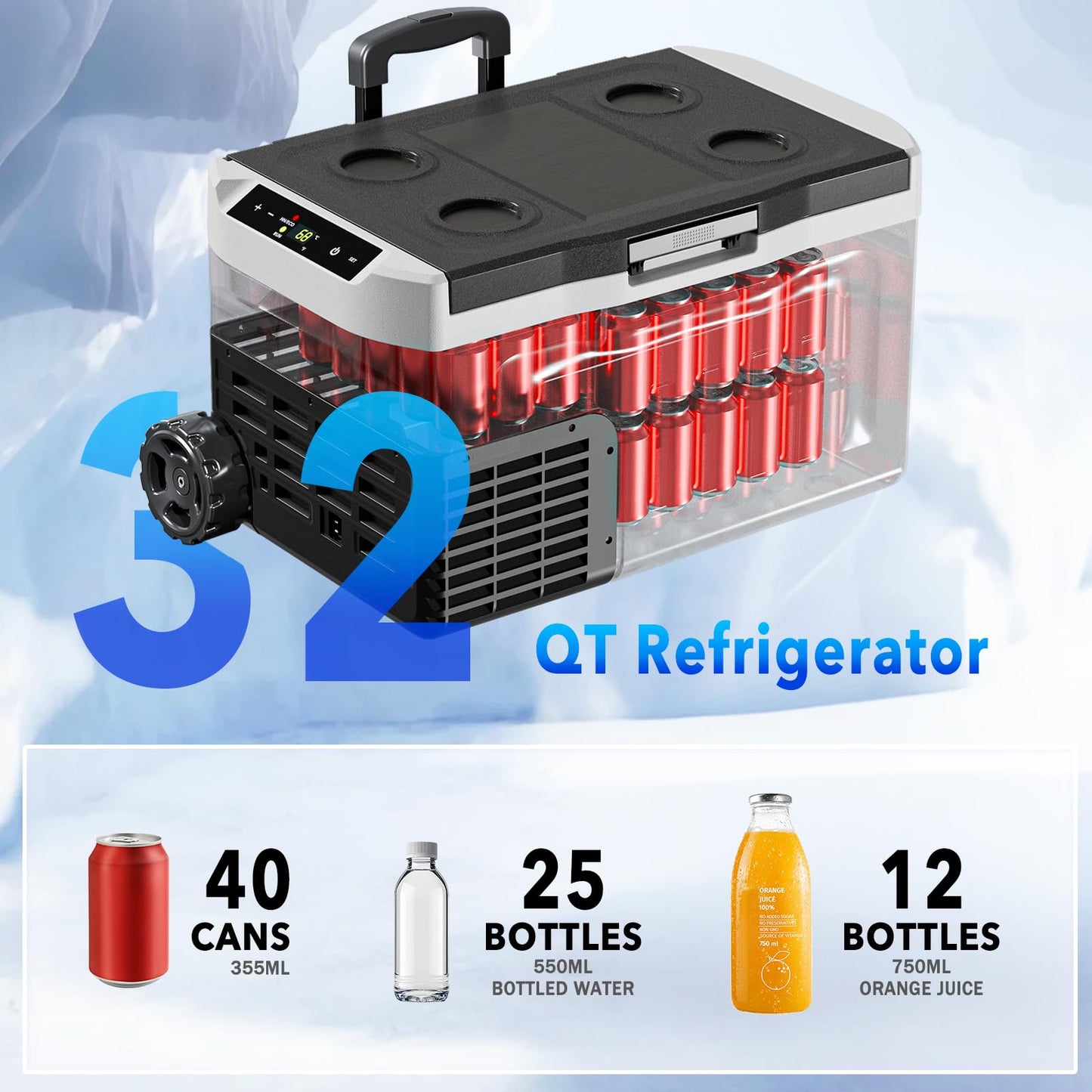 Stopsad 12 Volt Refrigerator, 32QT(30L) Compressor Electric Cooler, Car Fridge -4℉~68℉, Portable Refrigerator 12V/24V DC 110-240V AC, Compact Freezer for Vehicle RV Camping Truck Boat Travel, Black