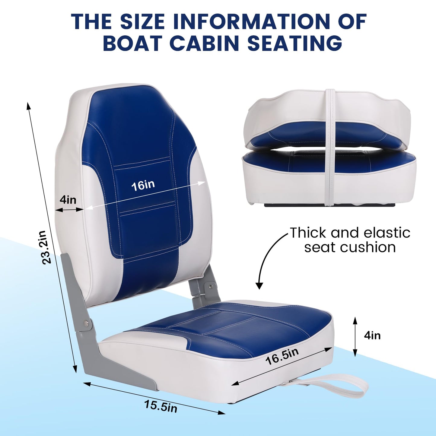 GarveeLife 2 Pack Boat Seats, High Back Folding Boat Seats - Fishing Boat Chairs With Thick Sponge Padding, Stainless Steel Screws & Fold-Down Design for Speedboat, Canoe, Sightseeing Boats