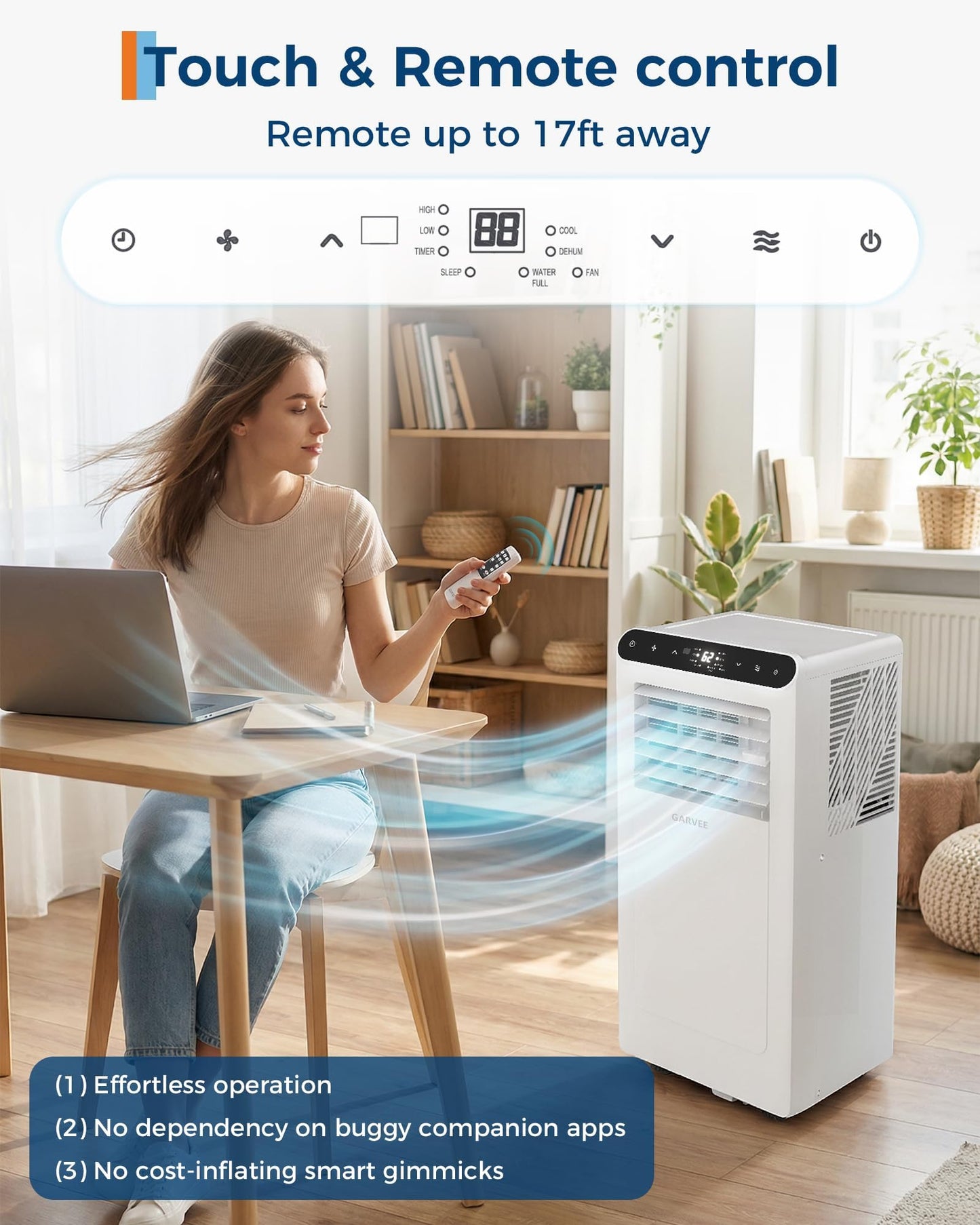 8,000 BTUs Portable Air Conditioner, 3-in-1 Portable AC Unit with Fan & Dehumidifier, Room Air Conditioner Cools up to 350 Sq.Ft, Standing AC Unit with Remote Control & 24H Timer, for Home, Office