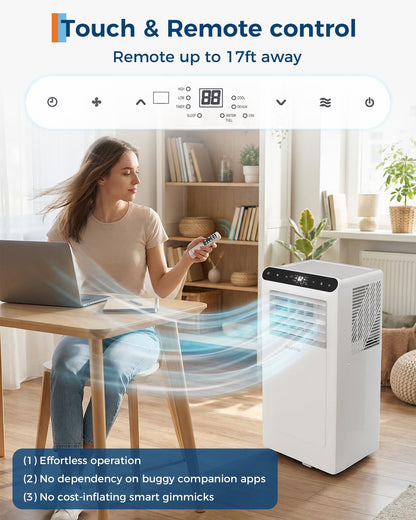 8,000 BTUs Portable Air Conditioner, 3-in-1 Portable AC Unit with Fan & Dehumidifier, Room Air Conditioner Cools up to 350 Sq.Ft, Standing AC Unit with Remote Control & 24H Timer, for Home, Office