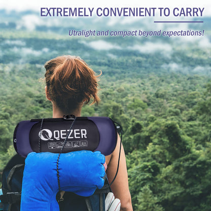 QEZER Down Mummy Sleeping Bag for Adults, 3 Season Lightweight Compact for Camping Backpacking Hiking, 45°F to 18°F Sleeping Bag with 600 Fill Power Down
