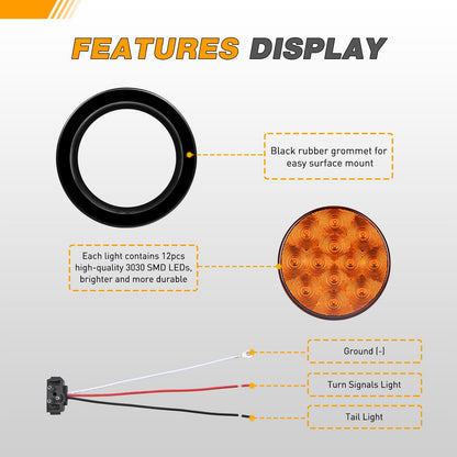 GOOACC Trailer Tail Light 2 PCS 12 LED Amber Turn Signals IP67 Waterproof Model Tail-13