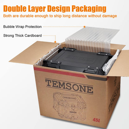 TEMSONE 45L Universal Motorcycle Top Case, Waterproof Motorcycle Tail Box with Backrest & Handle, Dual-key Storage Carrier Case, Aluminum Trunk Tour Tail Box for Store Helmet