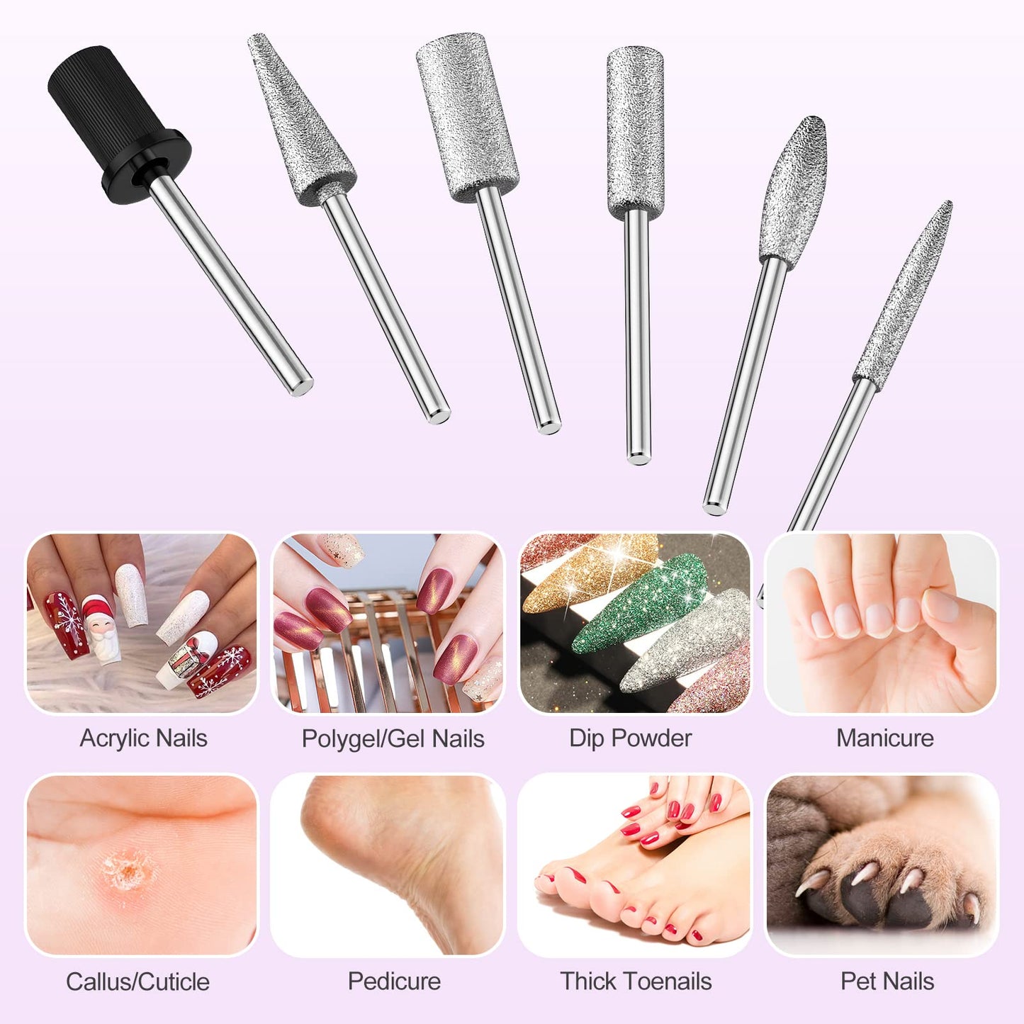 Professional Nail Drill Machine 30000 RPM Efile Electric Nail Filer Kit for Finger Toe Nails, Acrylic Gel Nails, Manicure Pedicure Drill with 6Pcs Nail Bits, 106Pcs Sanding Bands - Pink