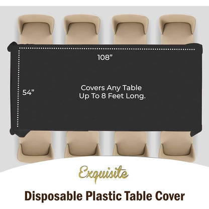 Exquisite 12-Pack Plastic Tablecloth 54x108 Rectangle Value Pack Plastic Table Cover - Black