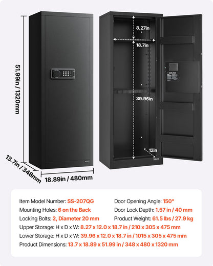 VEVOR 6-8 Gun Safe, Long Gun Cabinet for Rifles and Pistols, Quick Access Rifle Safe with 3 Ammo Slots and 2 Adjustable Racks, Large Digital Cabinet with Key and Password Lock