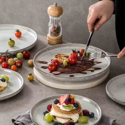 Henten Home 10 Inch Ceramic Dinner Plates, Porcelain Steak Plates Set of 4, Fluted Round Plates for Kitchen, Pasta, Salad Stonware Dishes, Scratch Resistant (Grey)
