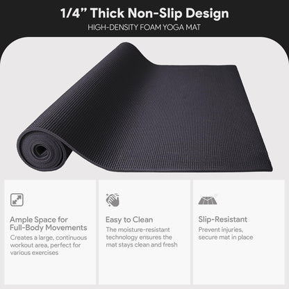 BalanceFrom GoYoga All Purpose High Density Non-Slip Exercise Yoga Mat with Carrying Strap, 1/4"