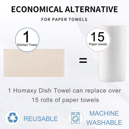 Homaxy 100% Cotton Terry Kitchen Towels(Beige, 13 x 28 inches), Checkered Designed, Soft and Super Absorbent Dish Towels, 6 Pack