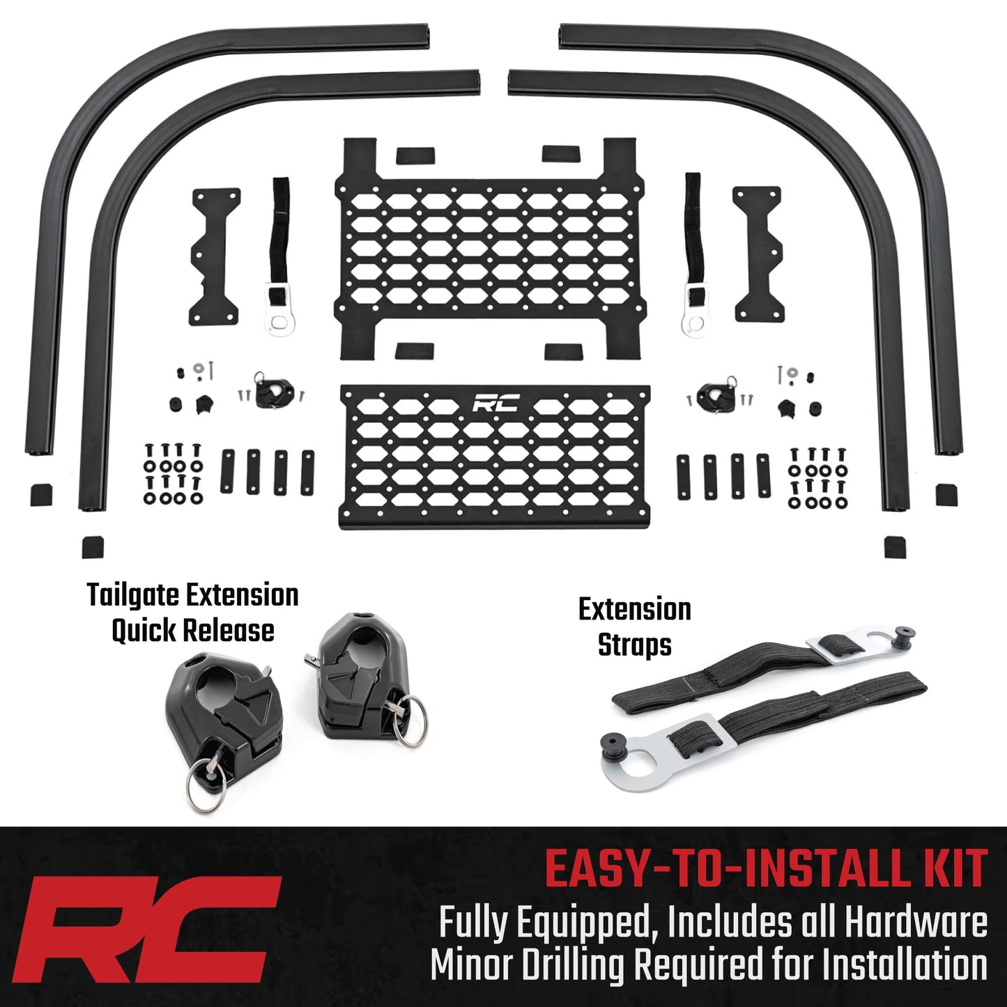 Rough Country Truck Bed Extender - 26" Cargo Extension with Flip-in Containment for Chevy, Ford, GMC, Ram, Toyota Trucks (55"-64.5" Bed Openings)