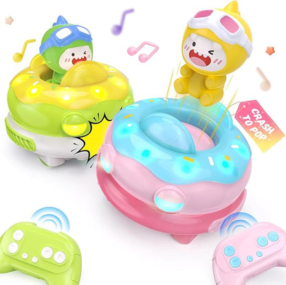 DEERC 2 Pack Remote Control Ejecting Bumper CarRC Car Toys with LED Lights&ampMusic RC Battle Stunt Race Cars Christmas Birthday Gifts Toys for Ages 6+ Year Old Girls Boys