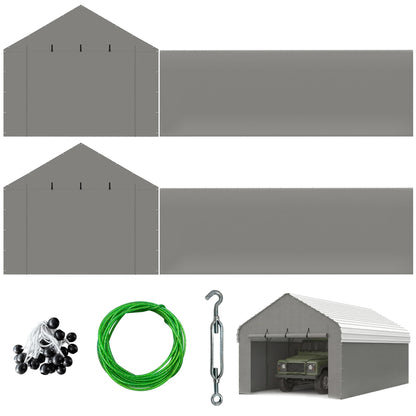 ELUZENE 2 Packs Metal Carport Sidewalls & 2 Pack Zipper Doors for 20'x20' Metal Carport, Waterproof UV Protected, Easy Assembly with Ball Bungees, Grey (Frame & Top Cover Not Included)