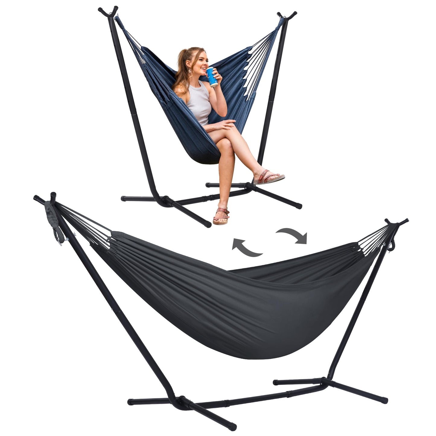 SUNCREAT 2-in-1 Hammocks Convertible Portable Double Hammock with Stand Included, Outdoor Hammock and Stand, Patented, Dark Grey