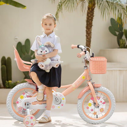 Bixike Girls Bike with Basket for Toddlers and Kids Aged 3-14 Years Old, 12 14 16 18 Inch with Training Wheels & Doll Seat, 20 Inch with Kickstand & Rear Rack, Princess Style Bicycle for Gift.