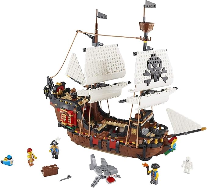 LEGO Creator 3 in 1 Pirate Ship Building Set Kids can Rebuild The Pirate Ship into an Inn or Skull Island Features 4 Minifigures and Shark Toy Makes a Great Gift for Kids Ages 9+ Years Old 31109