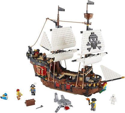 LEGO Creator 3 in 1 Pirate Ship Building Set Kids can Rebuild The Pirate Ship into an Inn or Skull Island Features 4 Minifigures and Shark Toy Makes a Great Gift for Kids Ages 9+ Years Old 31109