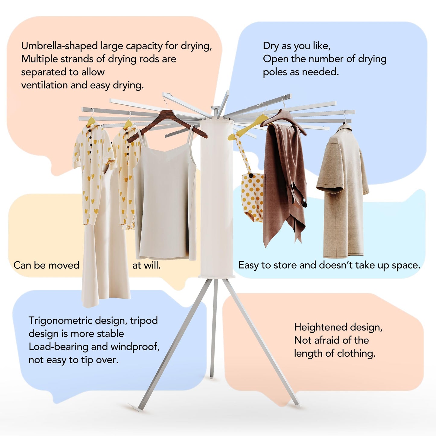 LIENAHU Clothes Drying Rack,Drying Rack Clothing,Laundry Drying Rack,Floor Standing,16 Aluminium Poles,Collapsible,Retractable,Foldable,Folding Laundry Rack